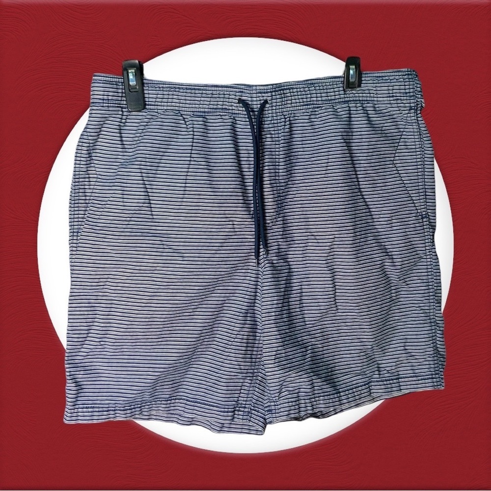 Amazon Essentials Navy Black, White Striped Elastic Waist Shorts Men XL